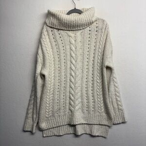 Smartwool Cable Knit Cream Sweater Funnel Cowl Neck Tunic M